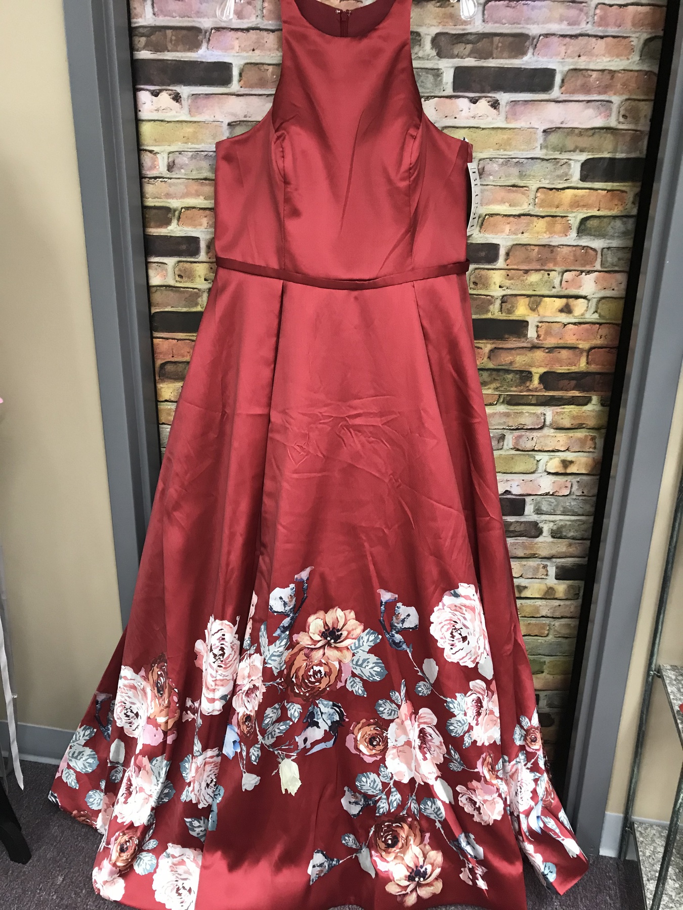 Blush Prom Plus Size 16 Prom Halter Floral Red Ball Gown on Queenly