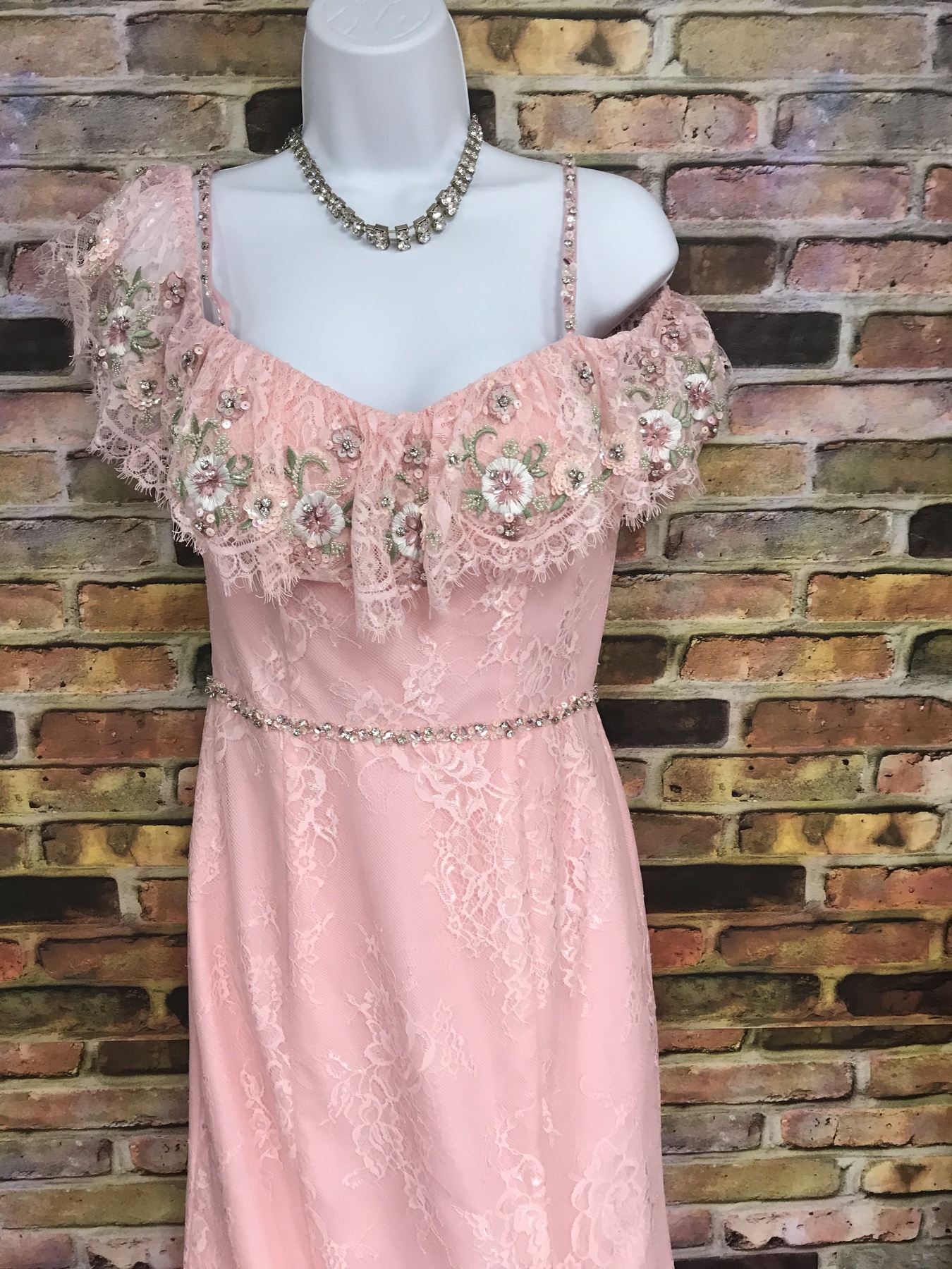 Rachel Allan Size 8 Off The Shoulder Floral Pink Mermaid Dress on Queenly
