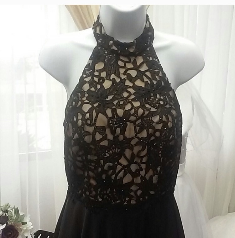 Alyce Paris Size 4 Halter Black A-line Dress on Queenly