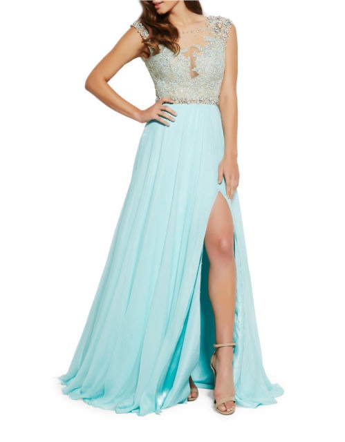 Size 4 Prom Cap Sleeve Lace Turquoise Blue A-line Dress on Queenly