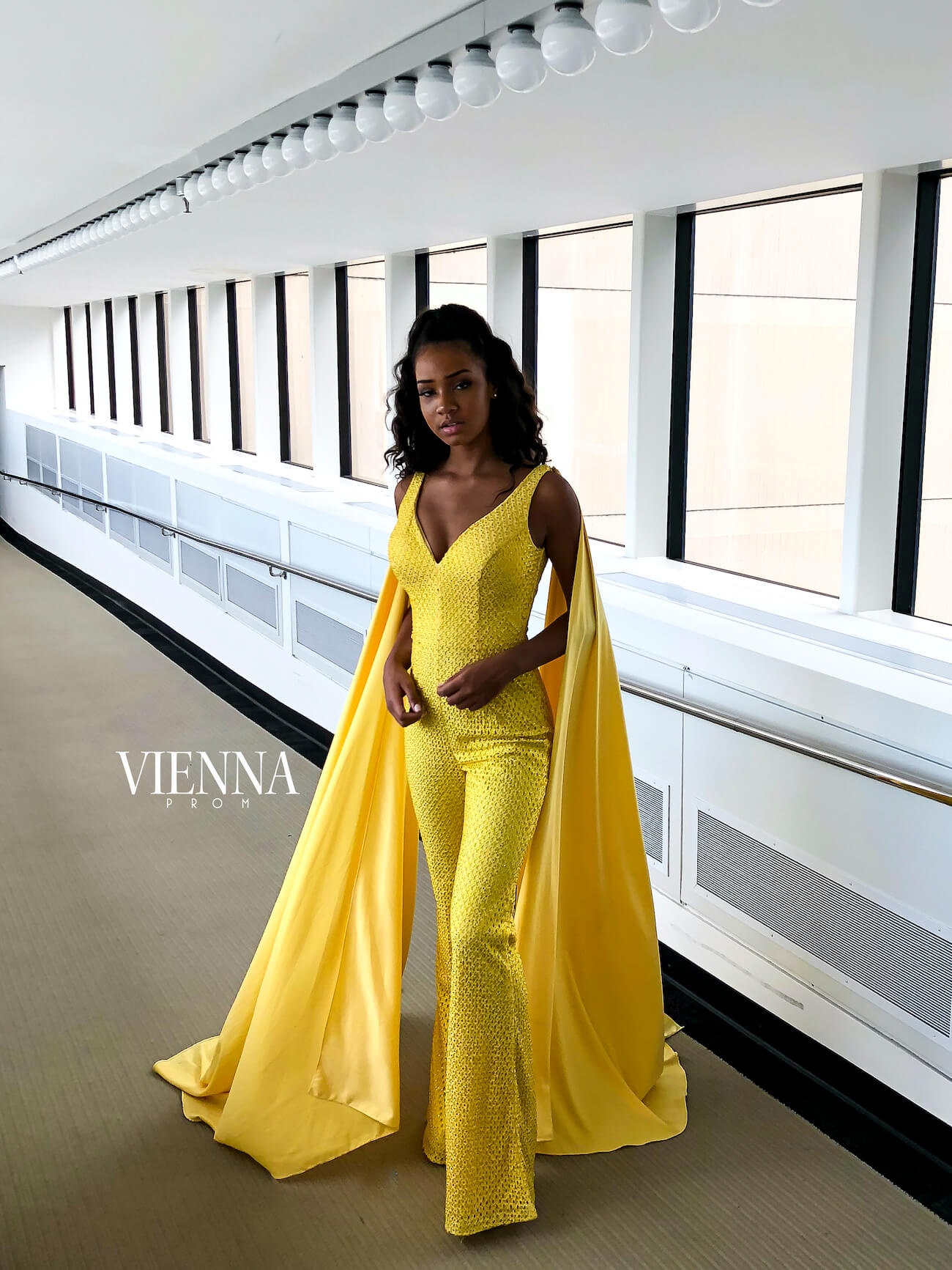 Style 8704 Vienna Size 2 Prom Plunge Yellow Romper/jumpsuit Dress on Queenly