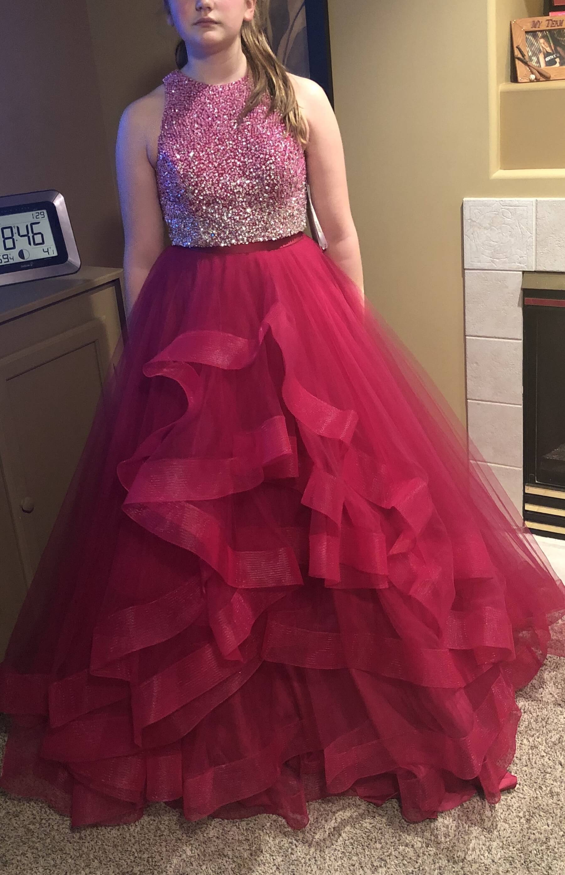 Size 6 Prom Halter Sequined Pink Ball Gown on Queenly