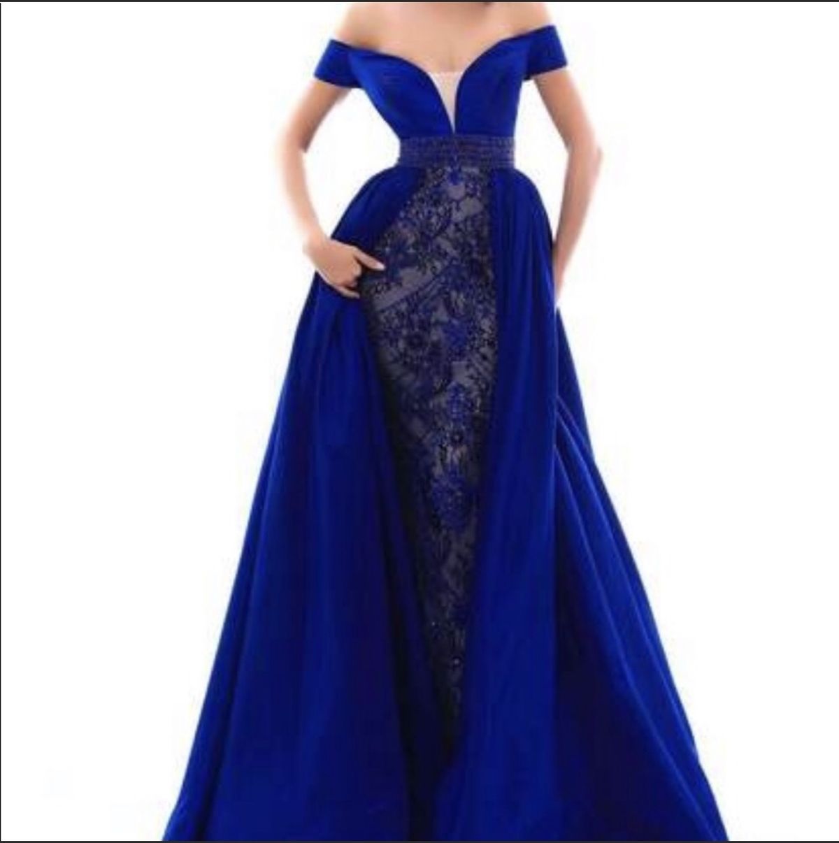 Tarik Ediz Size 0 Off The Shoulder Royal Blue Ball Gown on Queenly