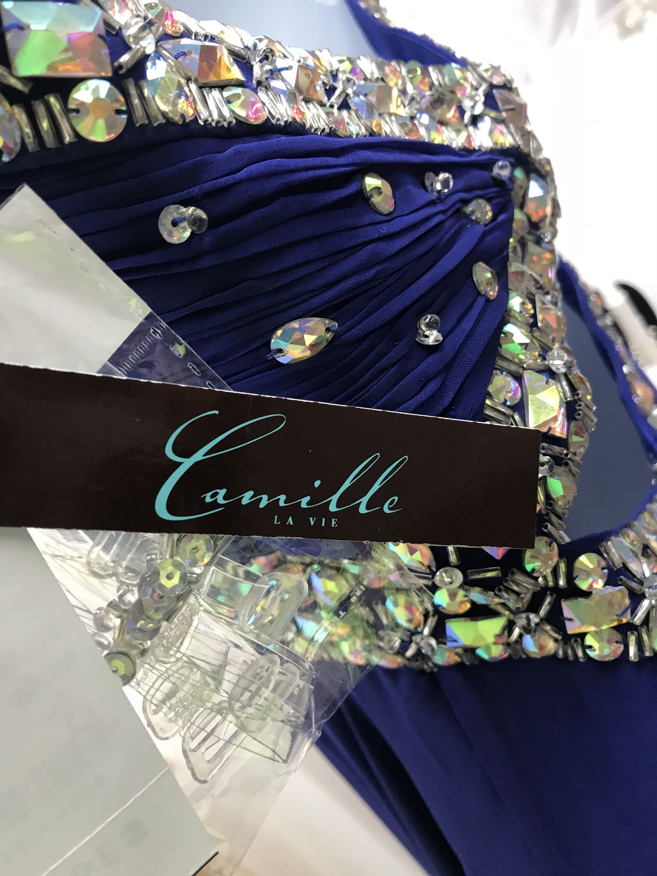 Camille La Vie Size 0 Prom Strapless Sequined Royal Blue Side Slit Dress on Queenly