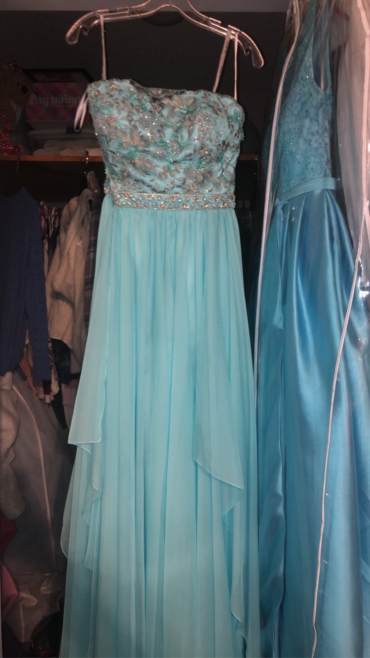 Sherri Hill Size 8 Prom Strapless Lace Light Blue Floor Length Maxi on Queenly