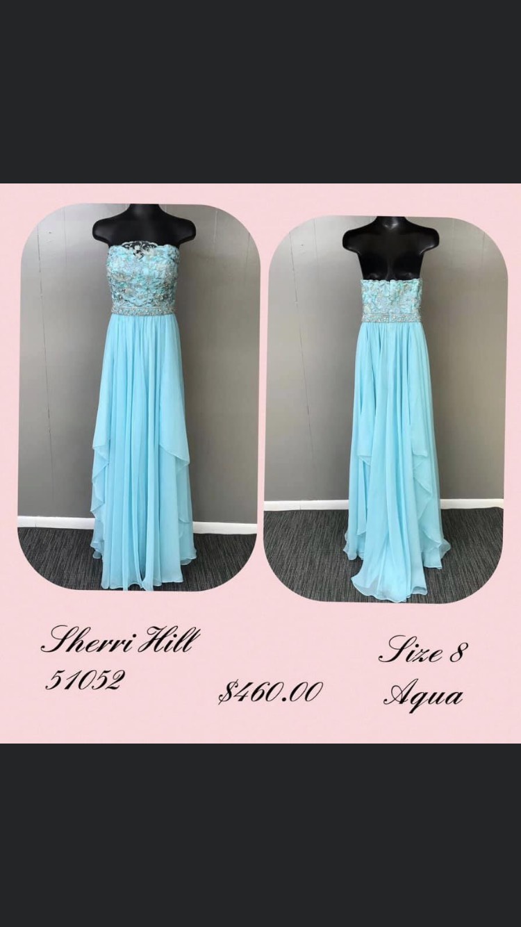 Sherri Hill Size 8 Prom Sequined Light Blue Floor Length Maxi on Queenly