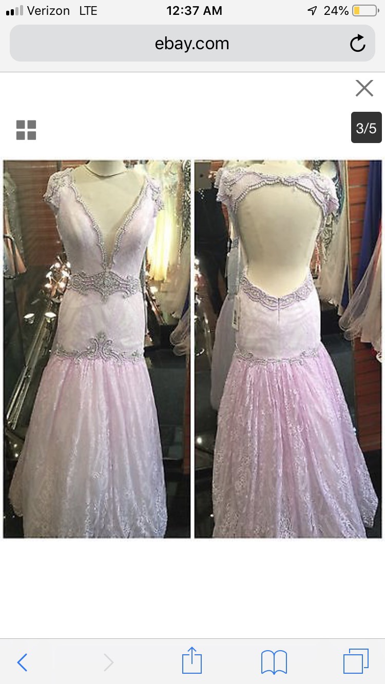 Angela and Alison Size 4 Wedding Plunge Lace Light Pink Mermaid Dress on Queenly
