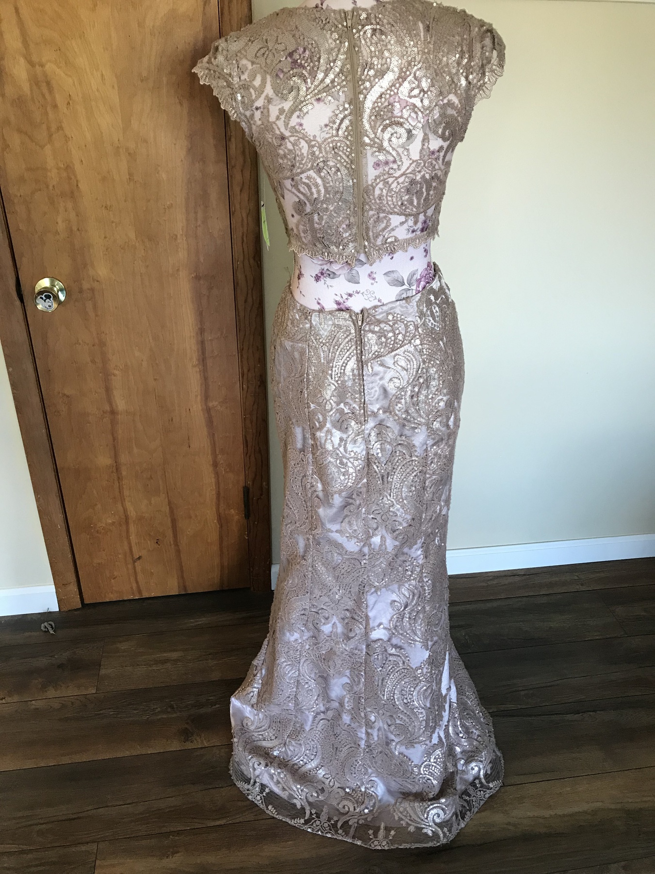 Size 6 Lace Nude Floor Length Maxi on Queenly