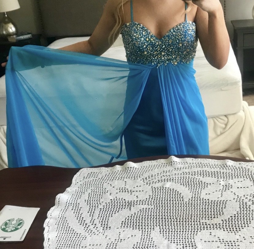 Size 2 Prom Sequined Light Blue Floor Length Maxi on Queenly