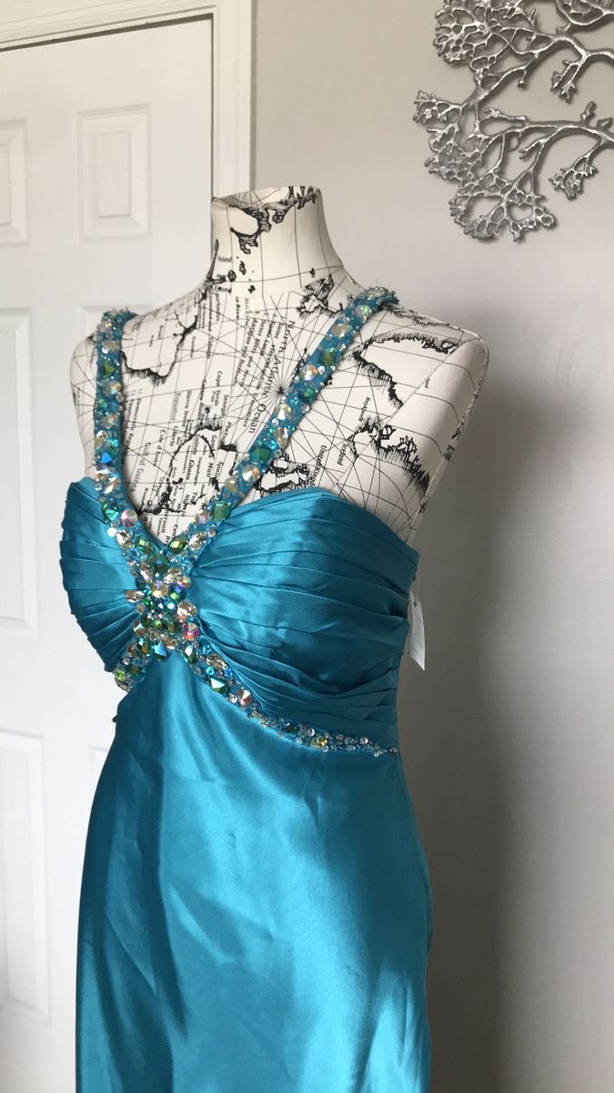 Size 12 Prom Satin Turquoise Blue Mermaid Dress on Queenly