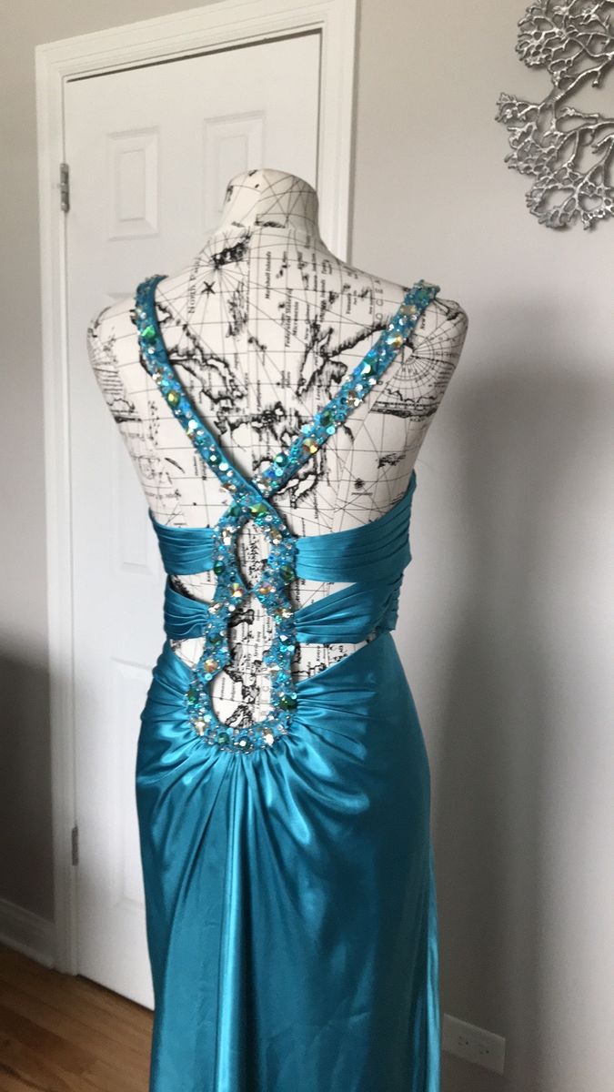 Size 12 Prom Satin Turquoise Blue Mermaid Dress on Queenly