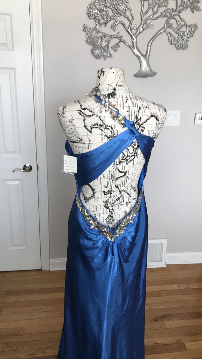 Size 10 Prom One Shoulder Satin Royal Blue A-line Dress on Queenly