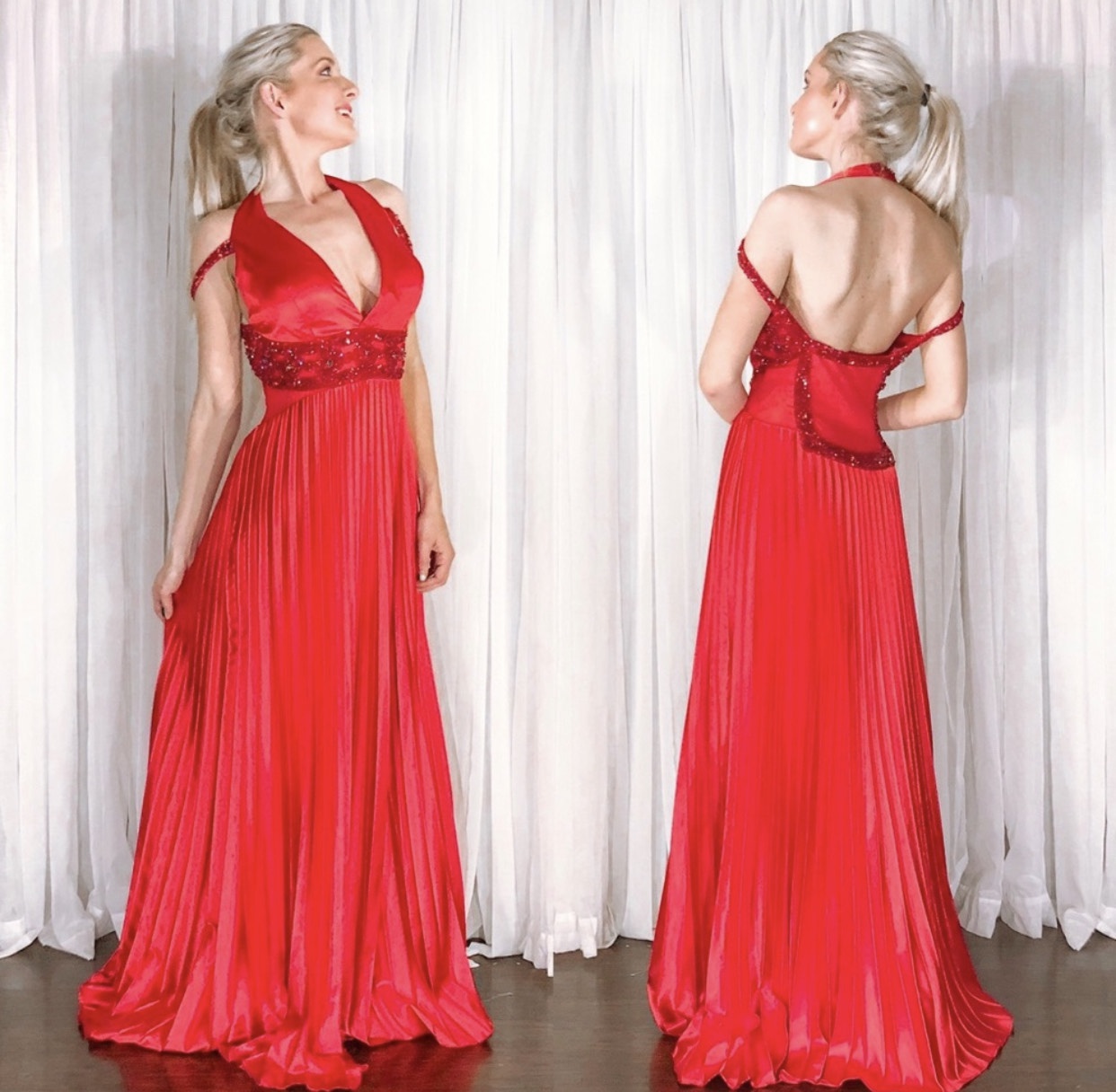 Jovani Size 10 Prom Halter Red A-line Dress on Queenly