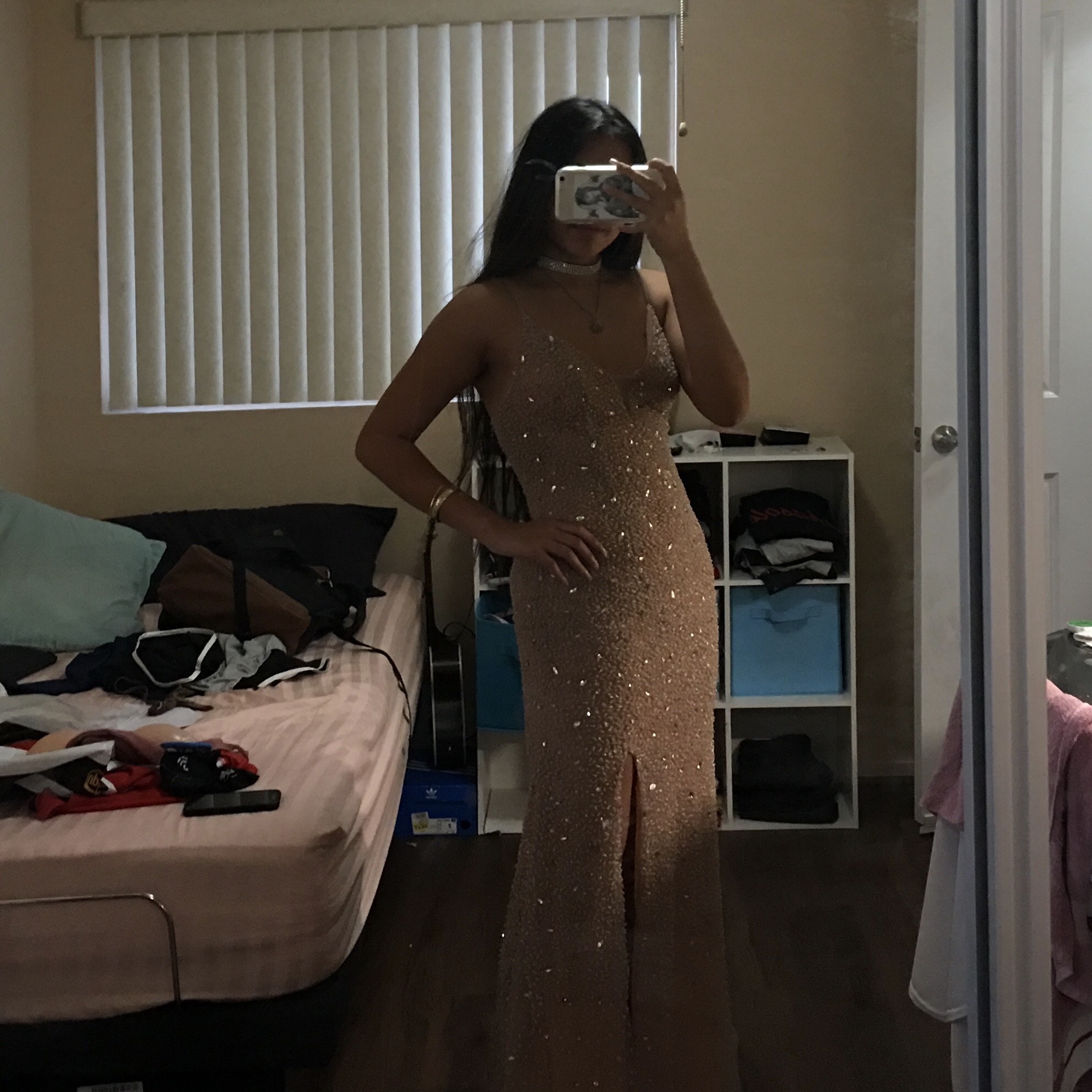 Size 6 Prom Sequined Rose Gold Side Slit Dress on Queenly