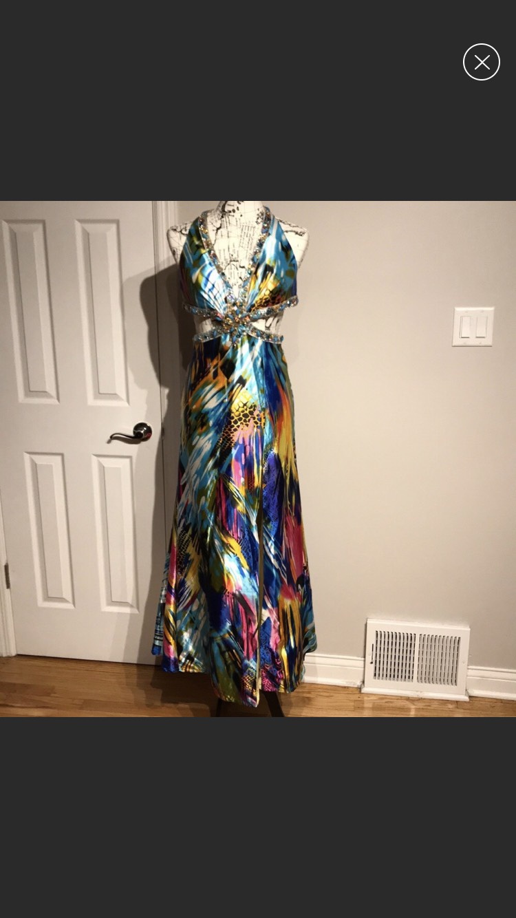 Tony Bowls Size 4 Prom Halter Satin Multicolor Side Slit Dress on Queenly