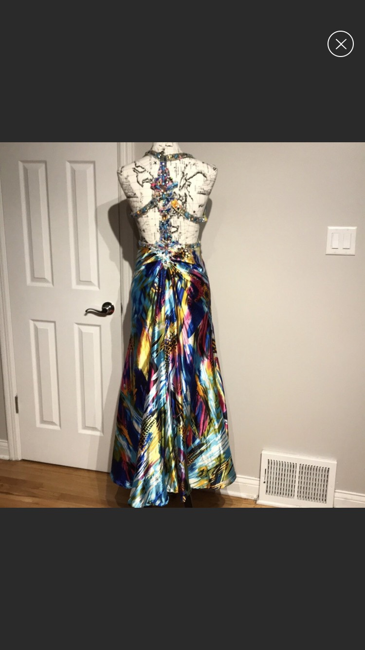 Tony Bowls Size 4 Prom Halter Satin Multicolor Side Slit Dress on Queenly
