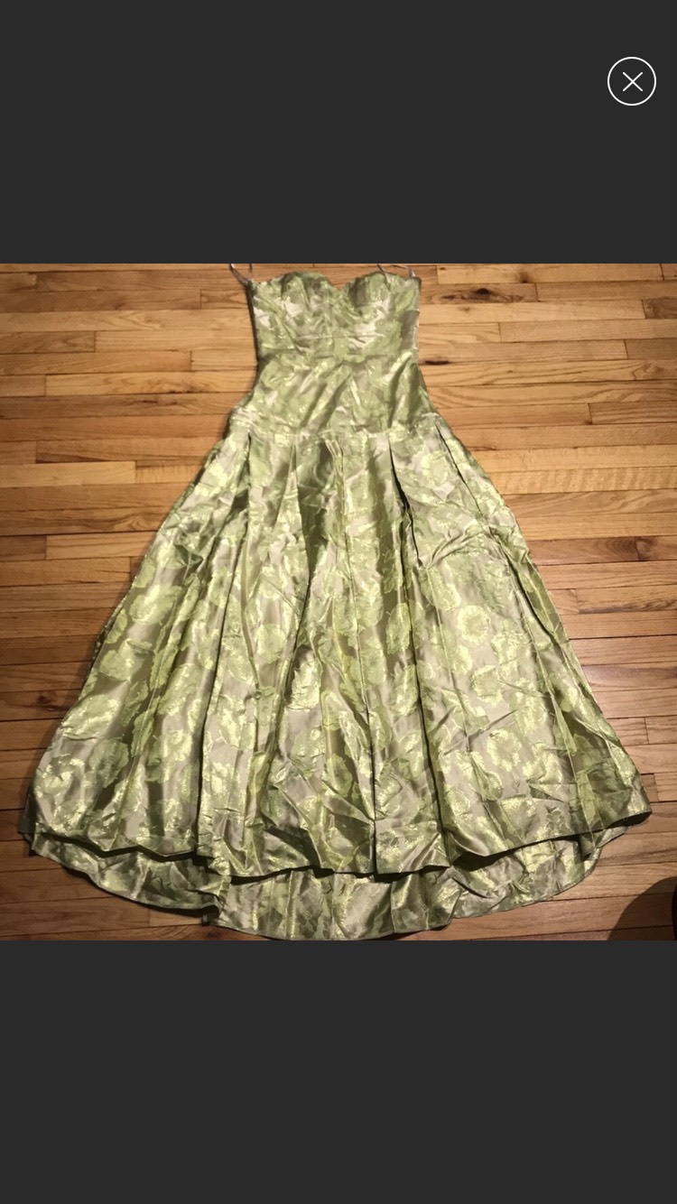 Jovani Size 12 Prom Strapless Floral Green A-line Dress on Queenly