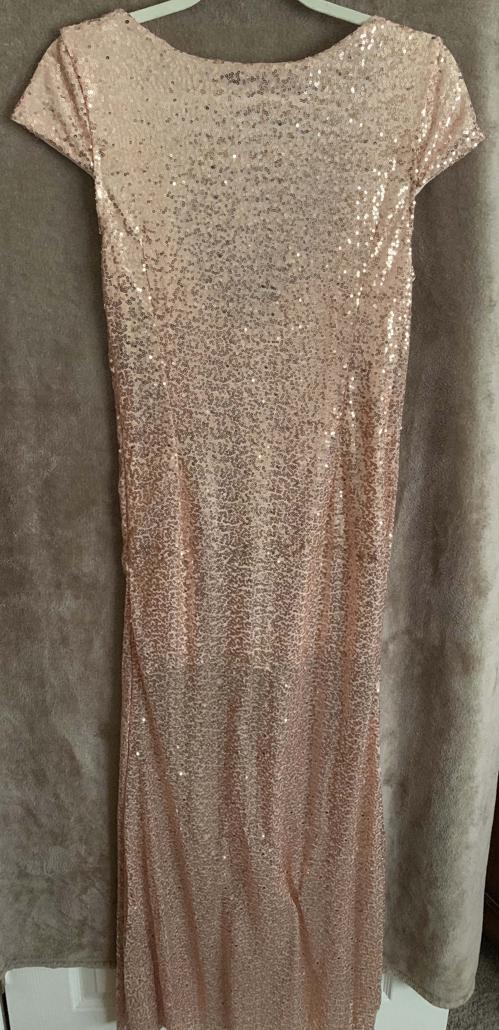 Size 10 Cap Sleeve Sequined Rose Gold Floor Length Maxi on Queenly
