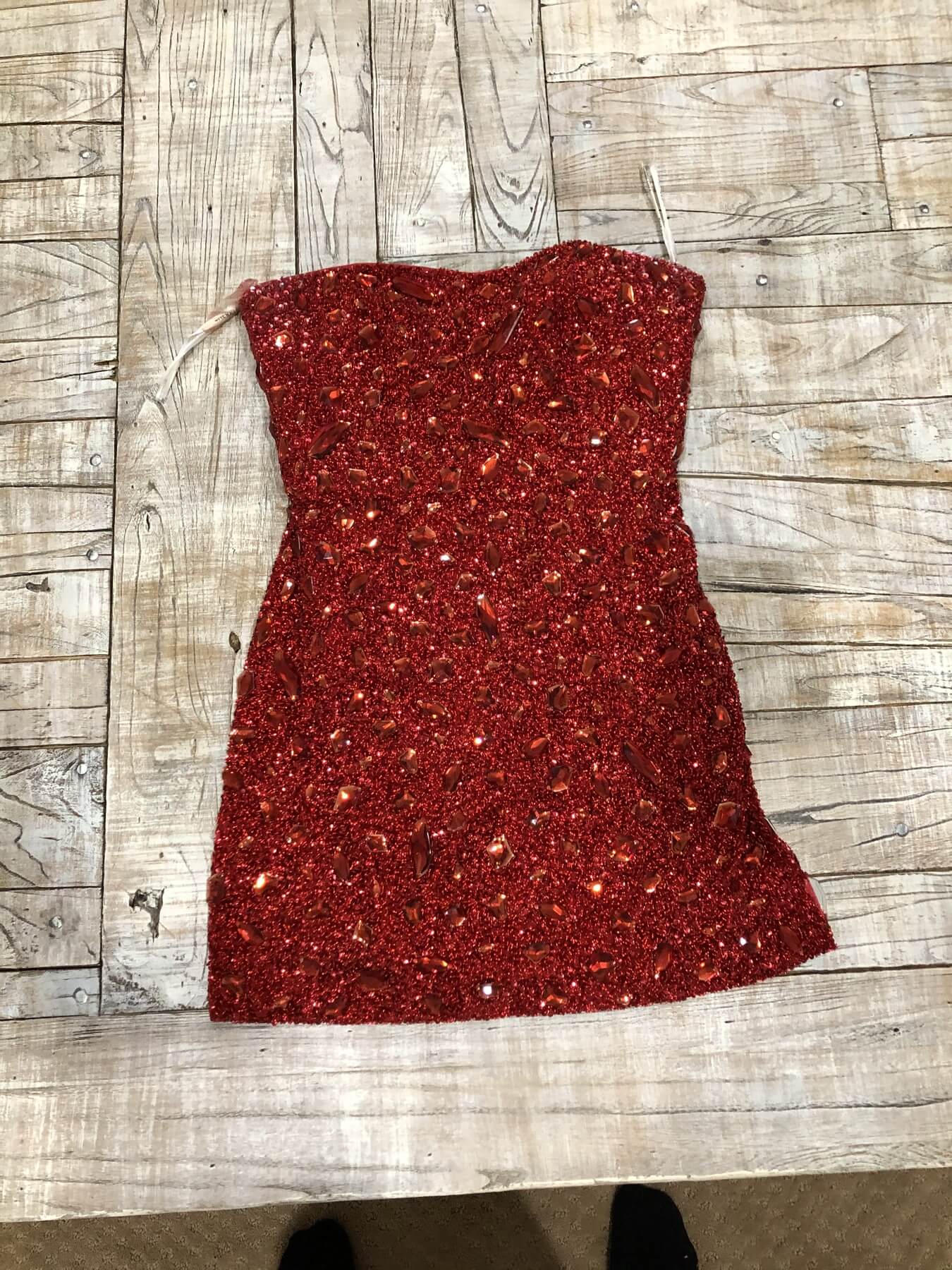 Sherri Hill Size 4 Prom Strapless Sequined Red Cocktail Dress on Queenly