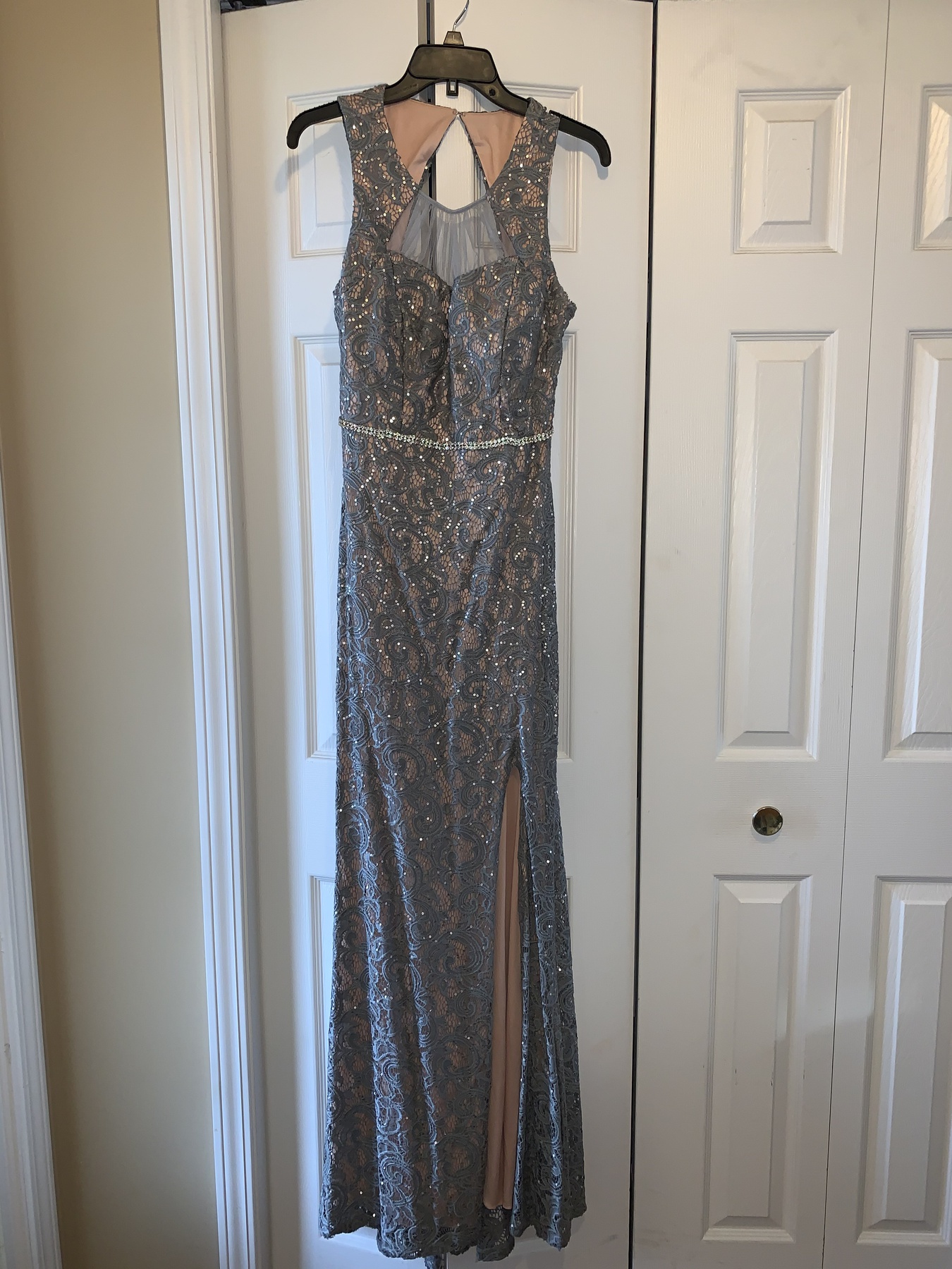 Size 10 Silver Side Slit Dress on Queenly