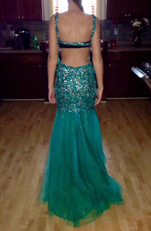 Jovani Size 0 Prom Sequined Emerald Green Mermaid Dress on Queenly