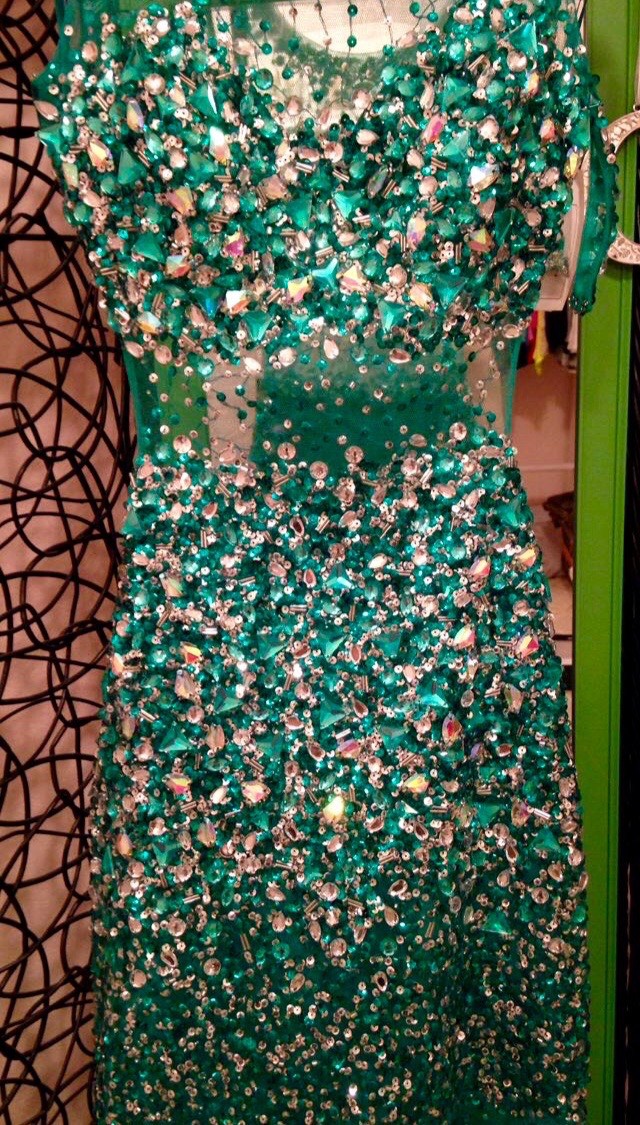 Jovani Size 0 Prom Sequined Emerald Green Mermaid Dress on Queenly