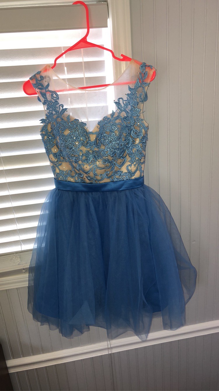 Dylan Queen Size 00 Homecoming Lace Blue Ball Gown on Queenly