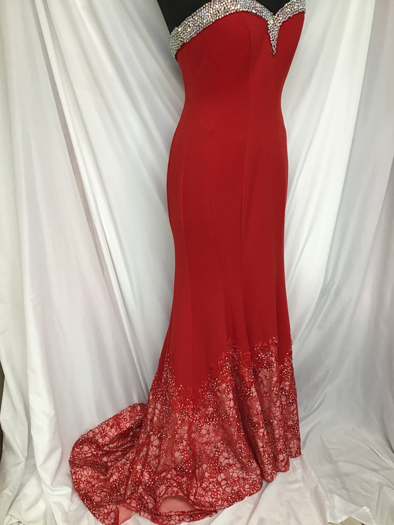 Tiffany Designs Red Size 8 Lace Train Dress on Queenly