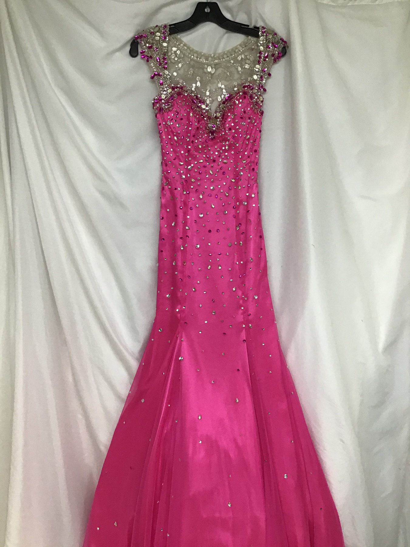MoriLee Size 2 Prom Cap Sleeve Sequined Hot Pink Mermaid Dress on Queenly