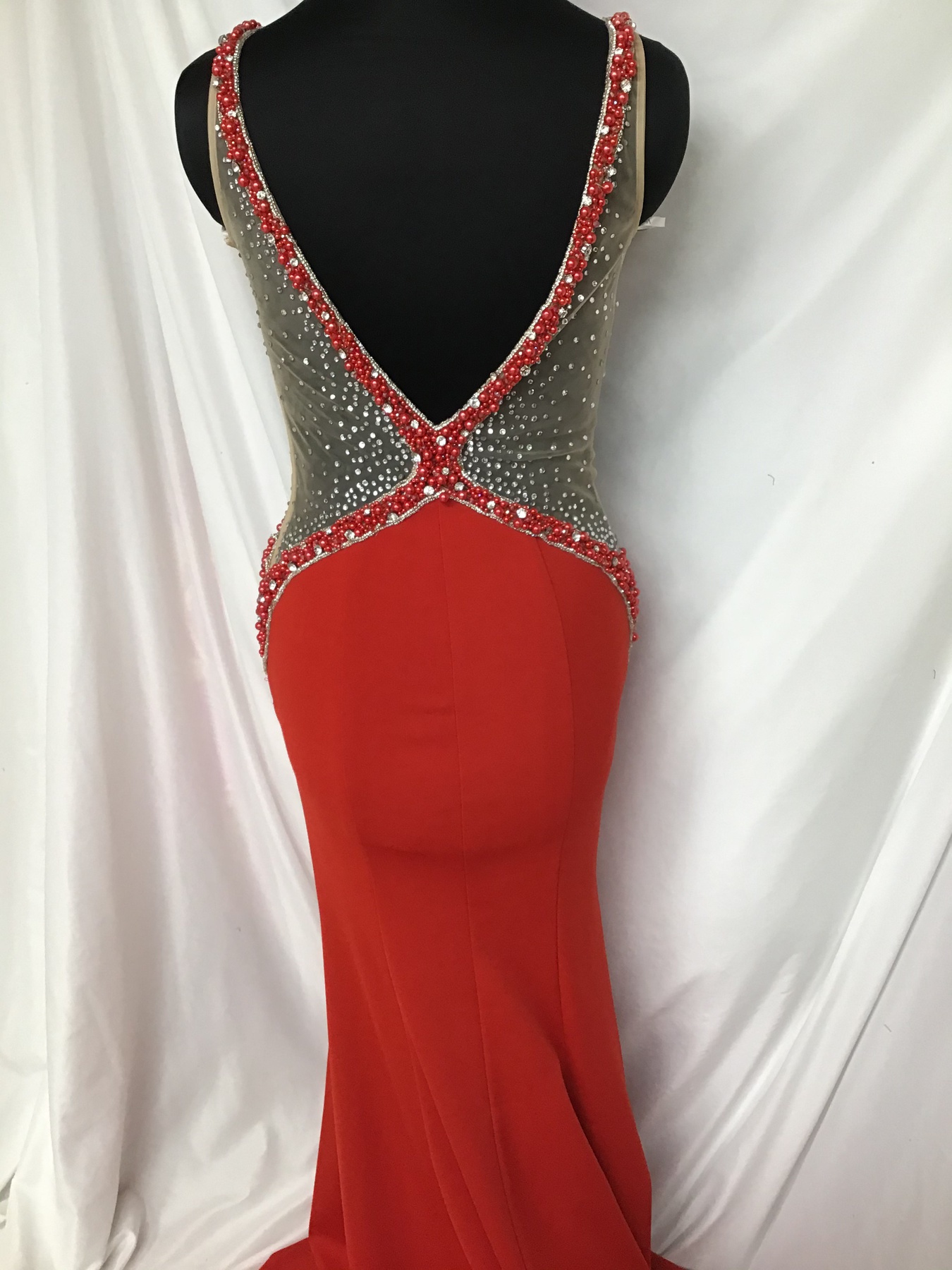 Vienna Size 4 Prom Sheer Red Dress With Train on Queenly