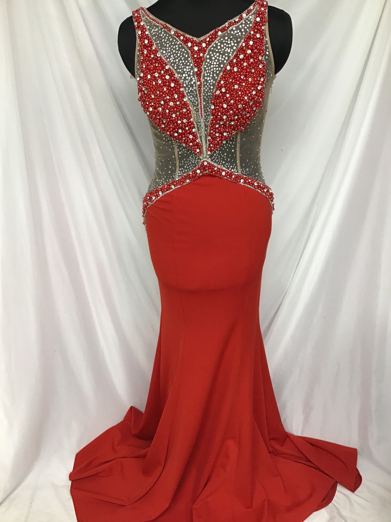 Vienna Size 4 Prom Sheer Red Dress With Train on Queenly