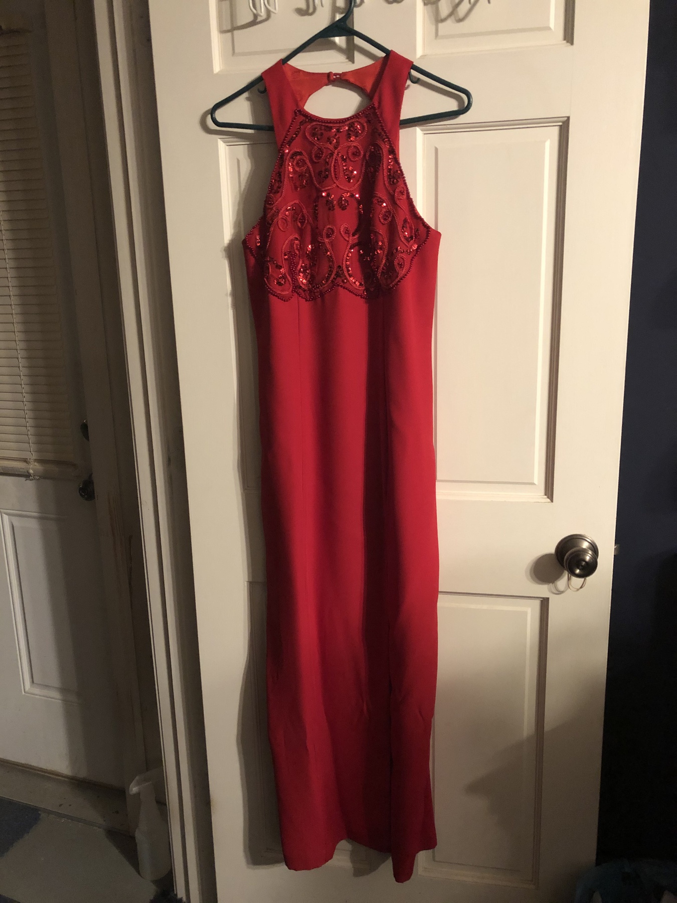 Faviana Size 8 Prom Halter Red Side Slit Dress on Queenly