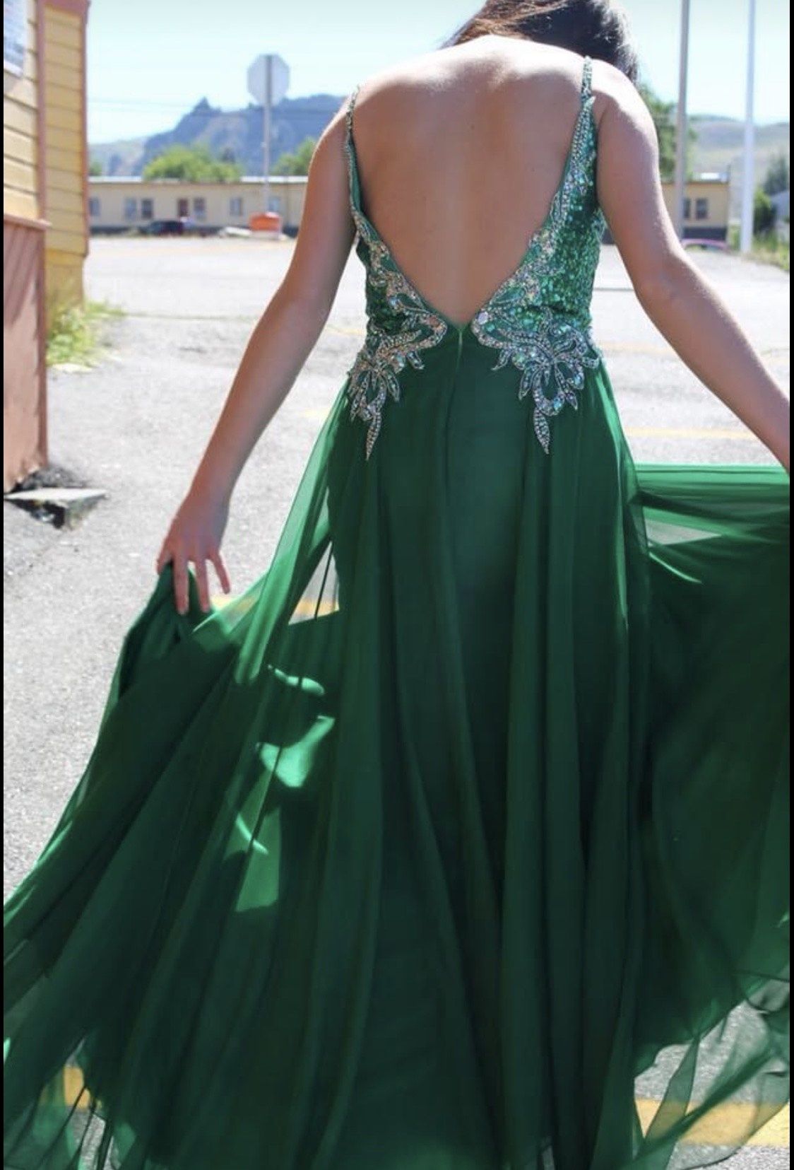Size 4 Pageant Sequined Green A-line Dress on Queenly