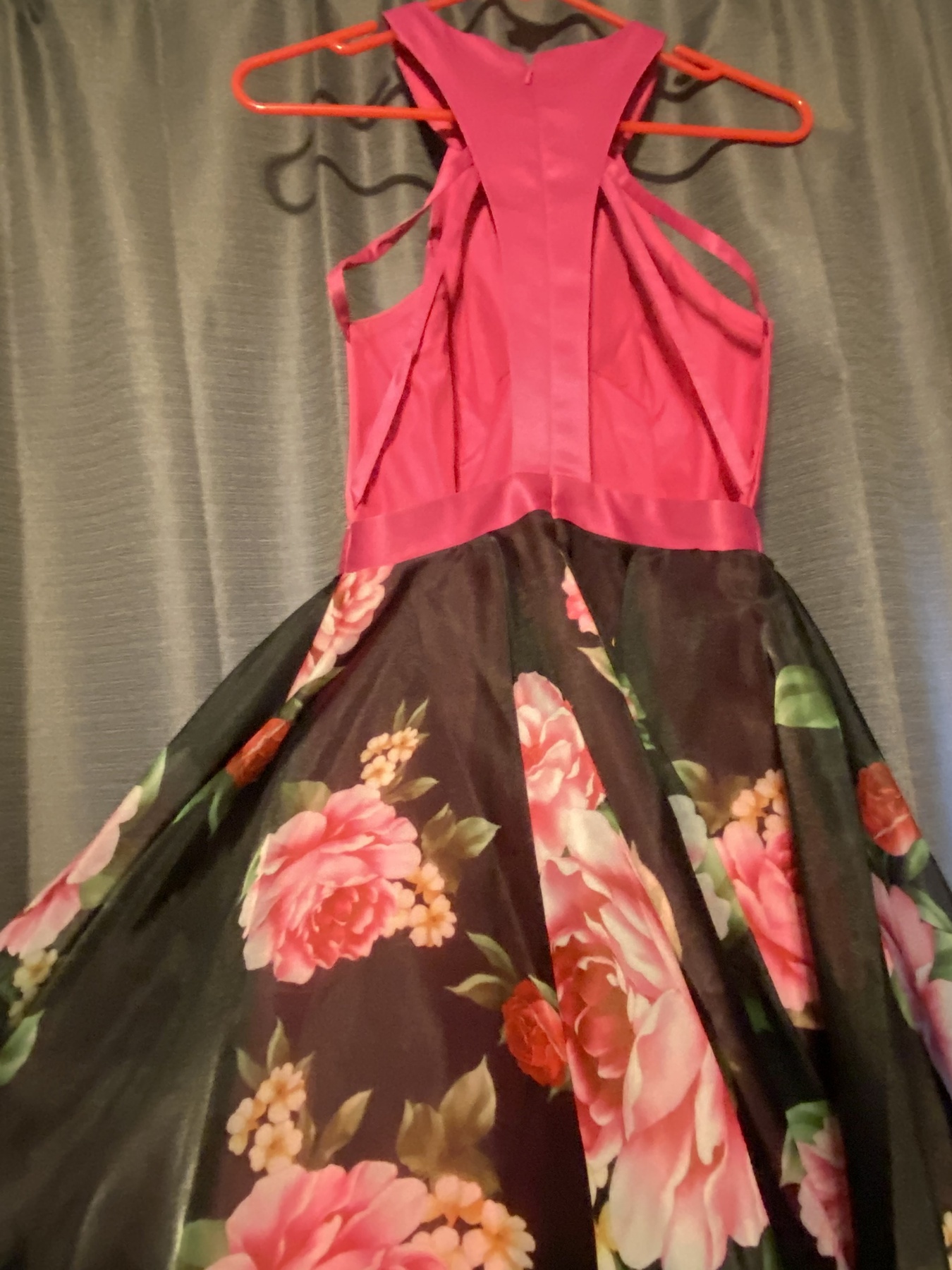 Madison James Size 4 Homecoming Halter Floral Hot Pink Cocktail Dress on Queenly