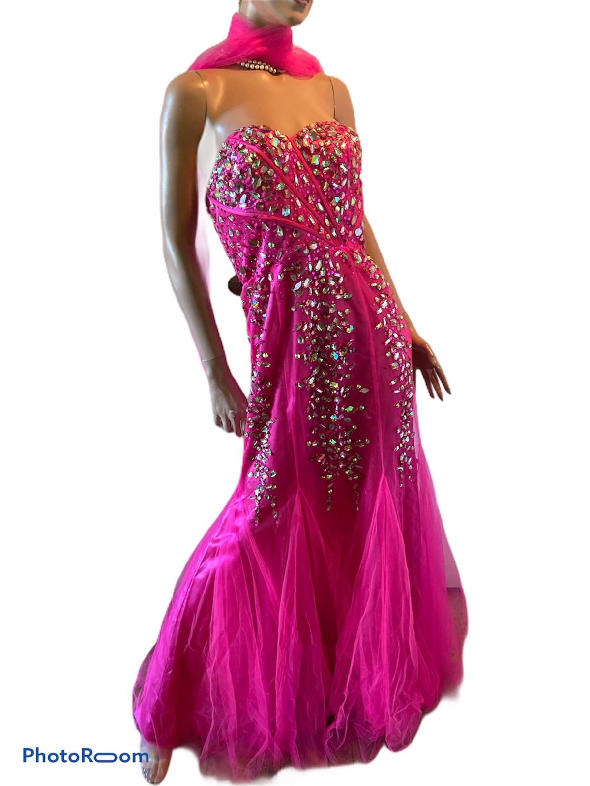 Daniella Couture Size 6 Prom Sequined Hot Pink Mermaid Dress on Queenly