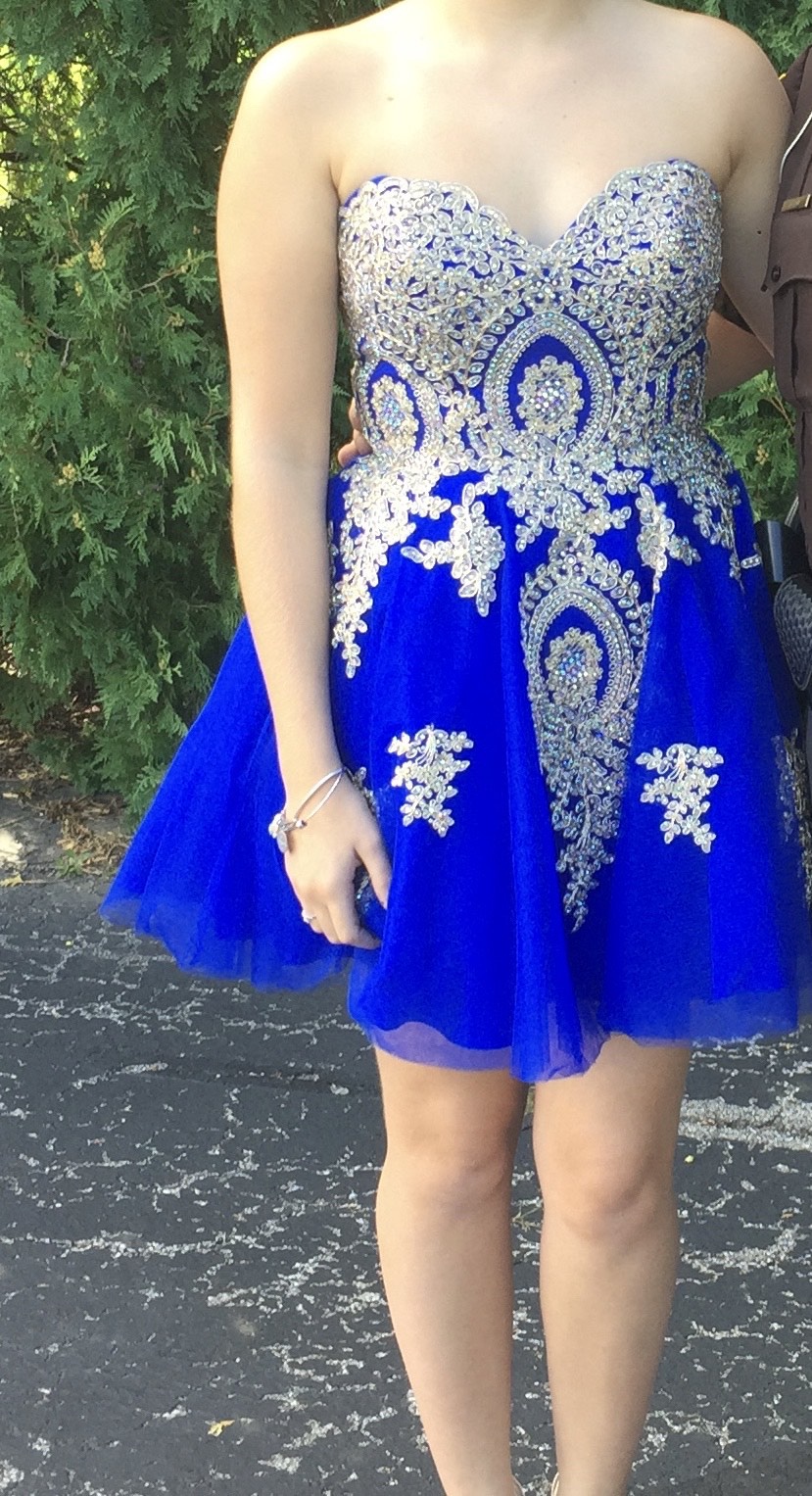 Jovani Size 6 Homecoming Strapless Lace Royal Blue Cocktail Dress on Queenly