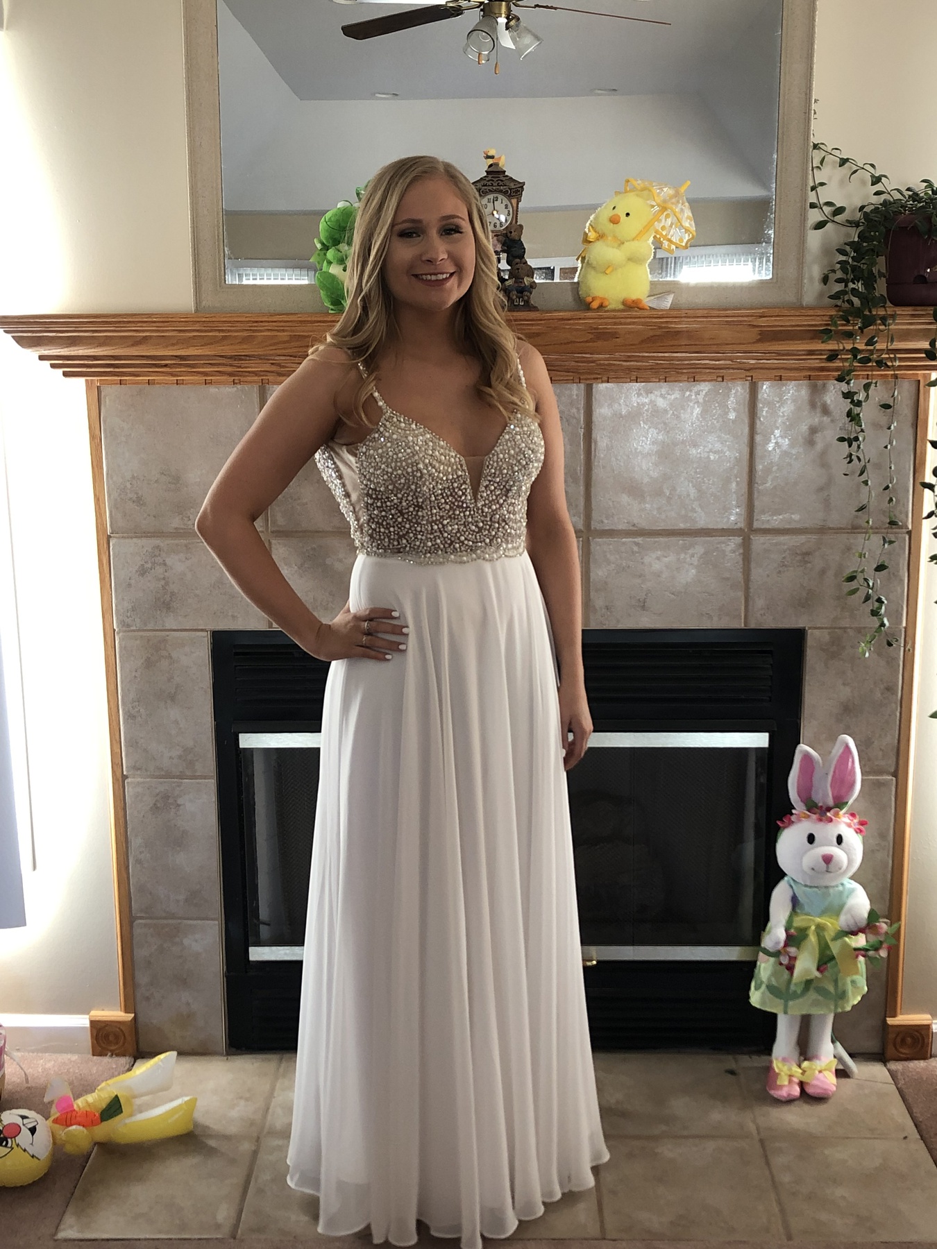 Lulus Size 6 Prom Sequined White Floor Length Maxi on Queenly