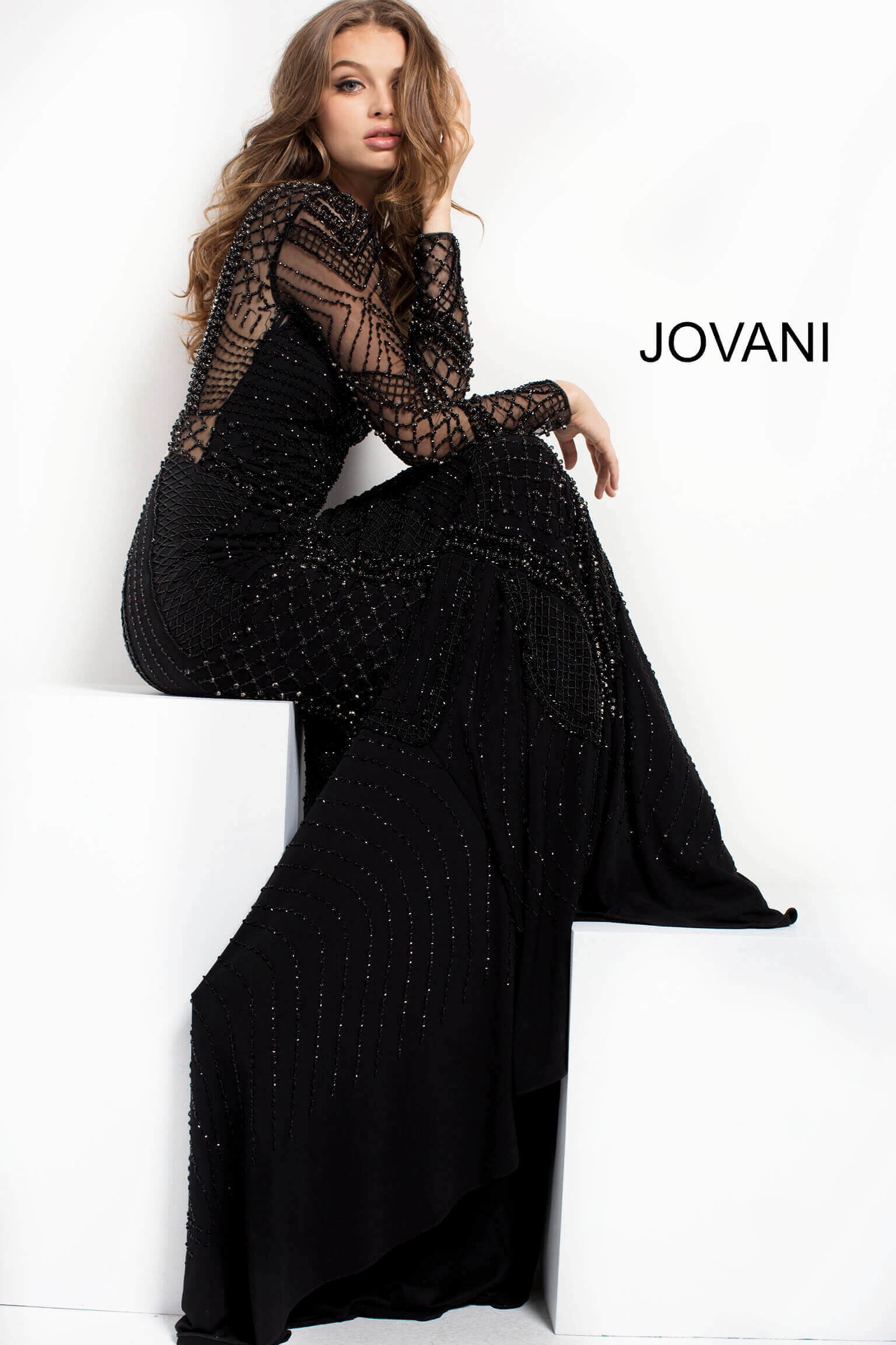 Jovani Size 0 Prom Long Sleeve Black Floor Length Maxi on Queenly