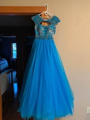 Sherri Hill Size 0 Prom Cap Sleeve Sequined Blue Ball Gown on Queenly