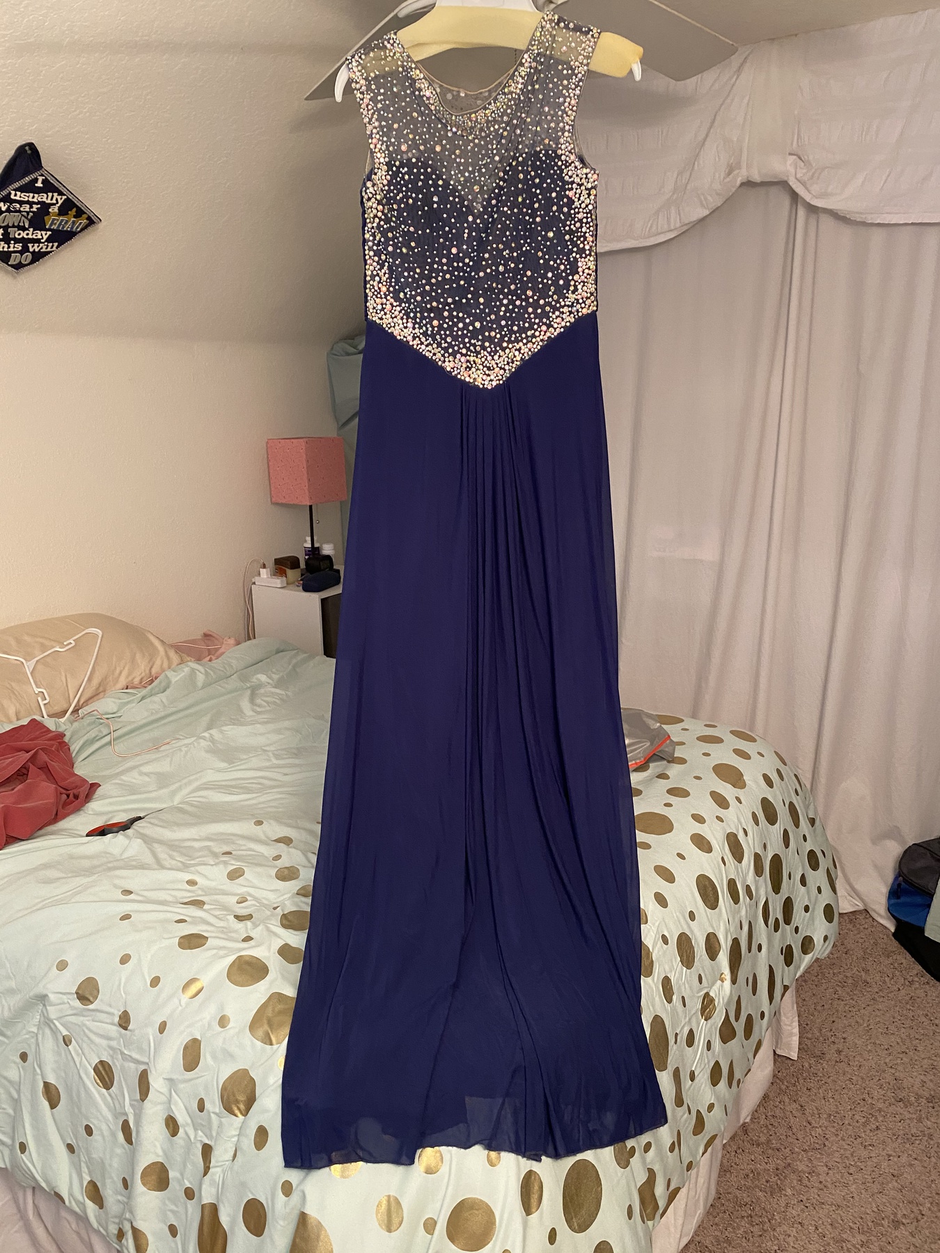 Jovani Size 10 Prom Sequined Royal Blue Side Slit Dress on Queenly