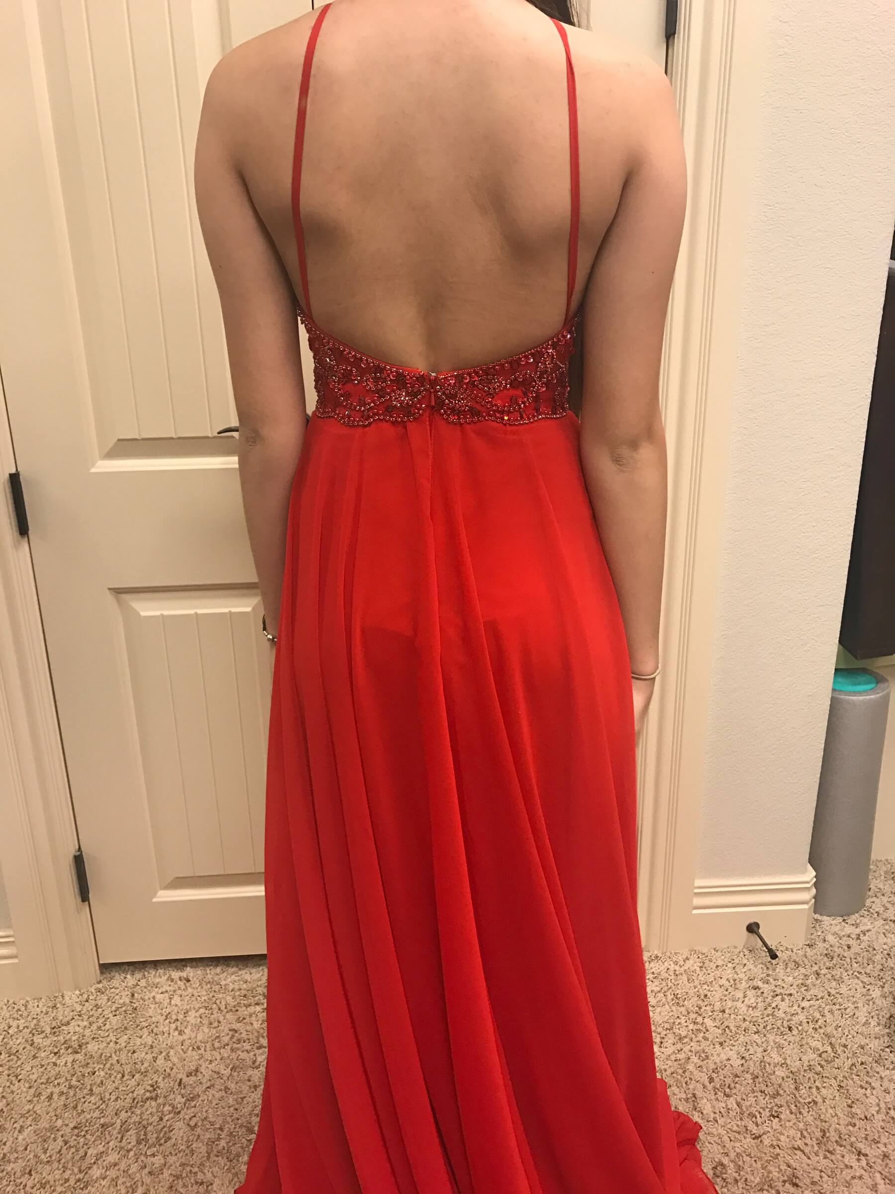 Jovani Size 0 Prom Halter Sequined Red Floor Length Maxi on Queenly