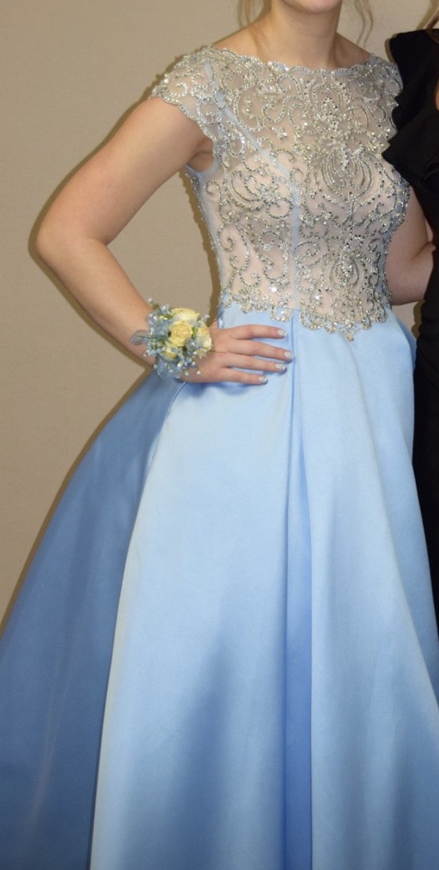 Size 0 Sequined Light Blue Ball Gown on Queenly