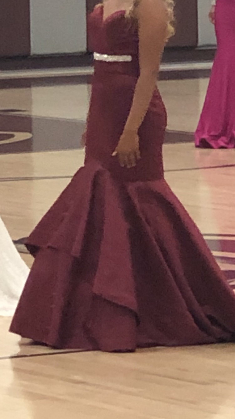Size 10 Prom Strapless Sequined Burgundy Red Mermaid Dress on Queenly