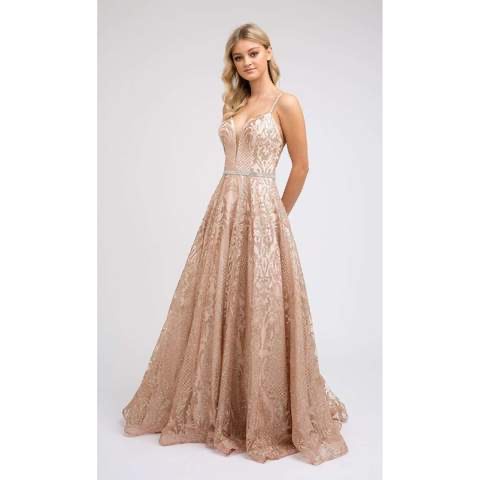 Size 0 Prom Sequined Pink Ball Gown on Queenly