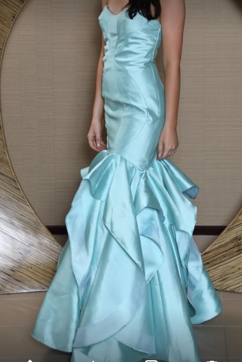 Size 2 Prom Strapless Light Blue Mermaid Dress on Queenly