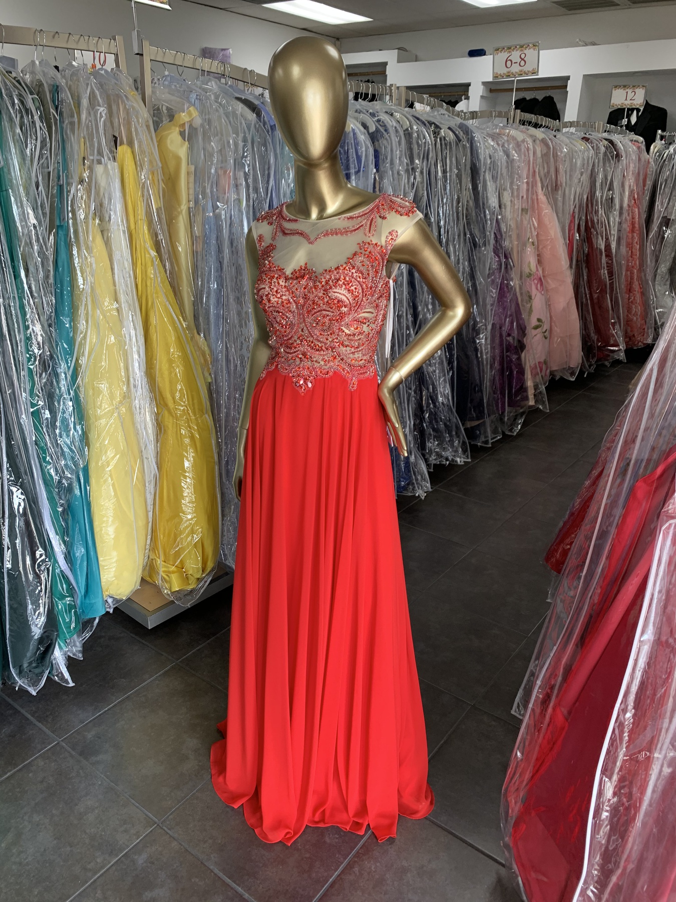 Size 2 Cap Sleeve Sequined Red Floor Length Maxi on Queenly