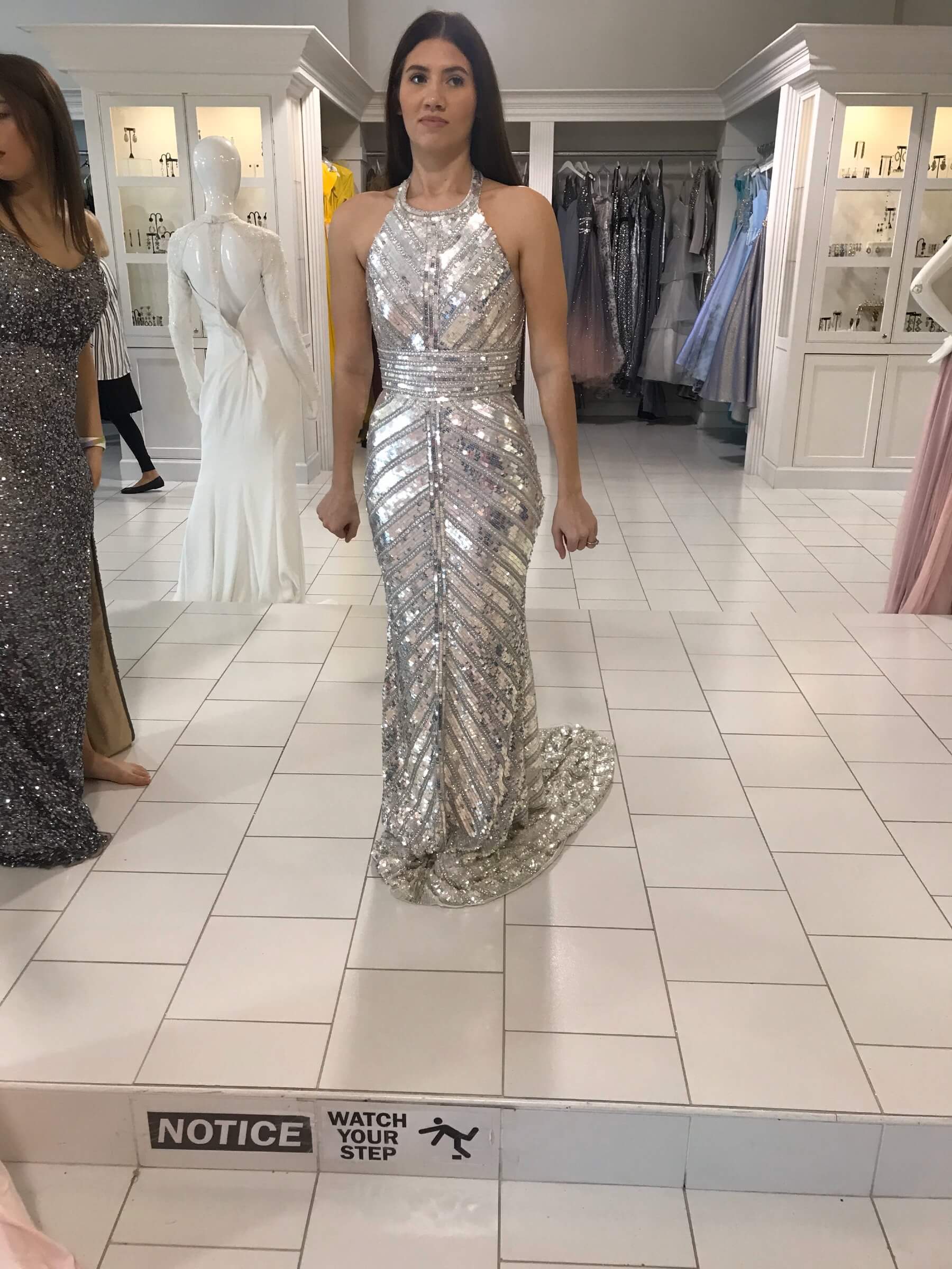 Size 2 Prom Halter Silver Floor Length Maxi on Queenly