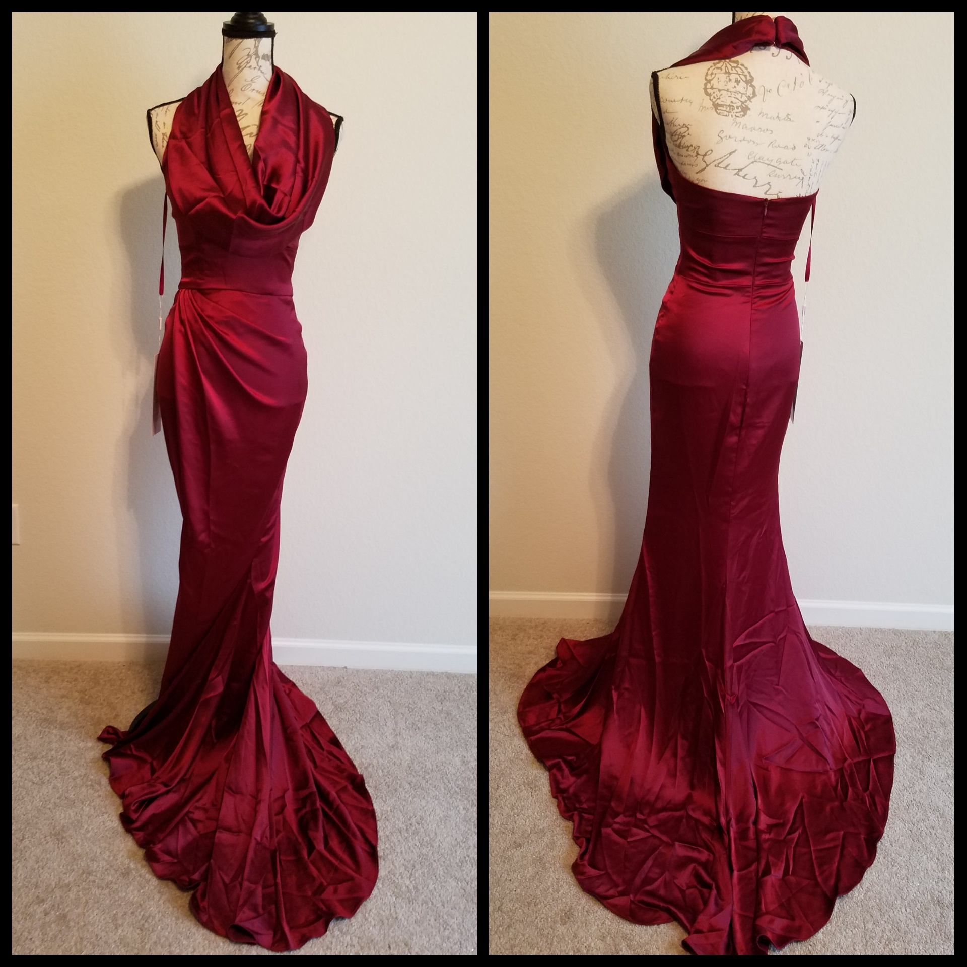 Portia and Scarlett Size 0 Bridesmaid Halter Satin Red Floor Length Maxi on Queenly