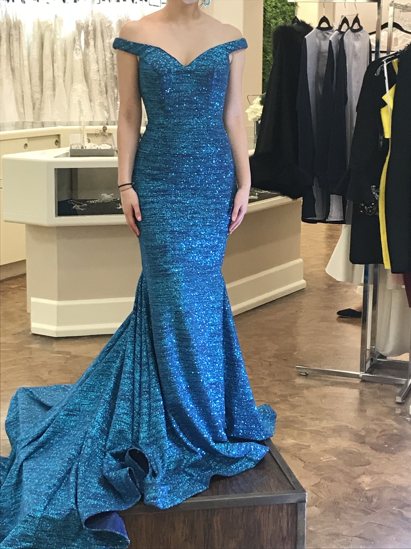 Jovani Size 2 Prom Off The Shoulder Blue Mermaid Dress on Queenly