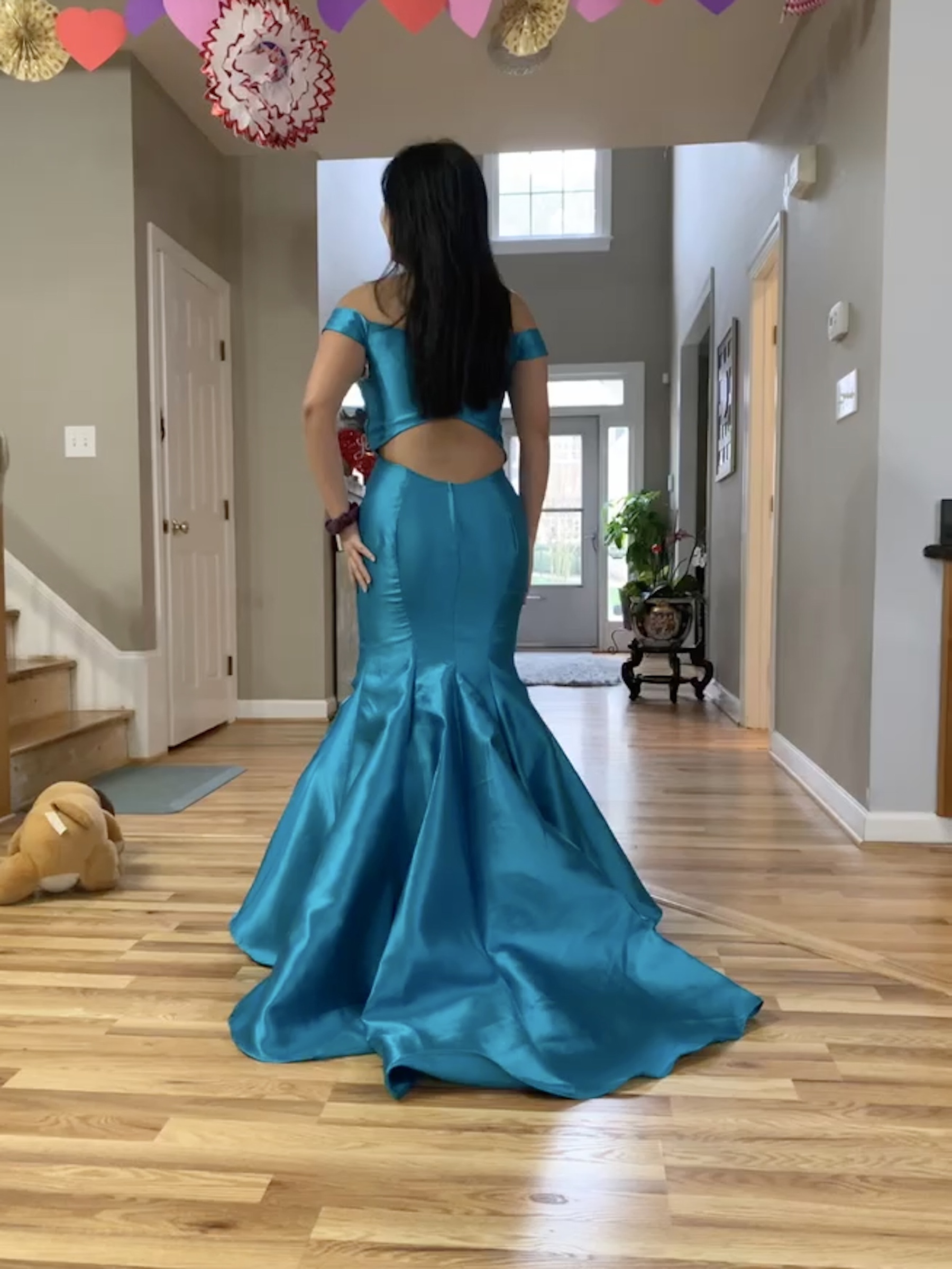 Size 4 Prom Off The Shoulder Blue Mermaid Dress on Queenly